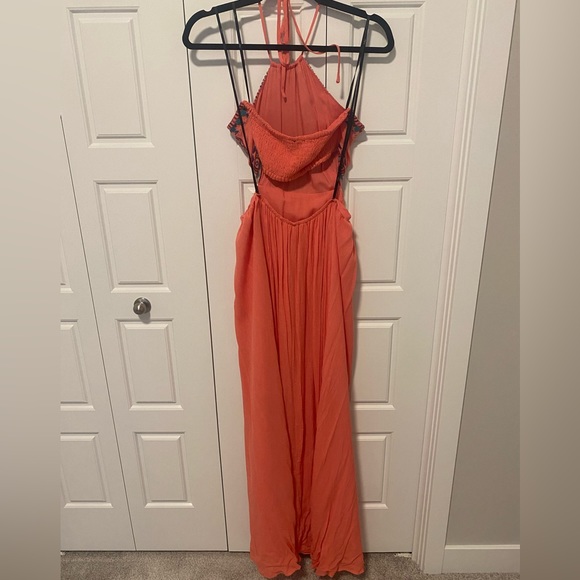 Lulus Coral Embroidered Top Open Back Maxi Dress - Picture 3 of 4